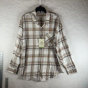 Alpine Design Shirt Womens XL White Harvest Plaid Cotton Flannel Button-Up S8240